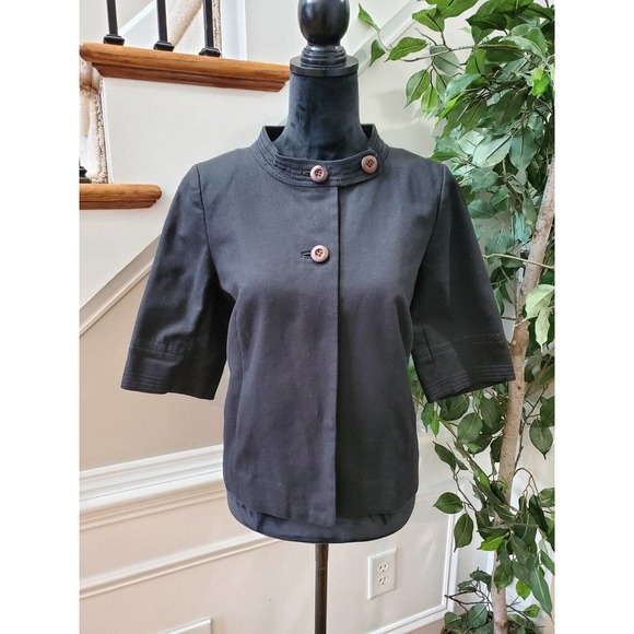 J.Crew Women Black 100% Cotton 3/4 Sleeve Buttons Front Casual Jacket Blazer 8 - Picture 1 of 11